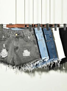 Hole irregular plus size denim shorts women high waist girl