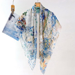 繁华宫殿新款夏季防晒真丝雪纺桑蚕丝110大方巾丝巾披肩薄款女