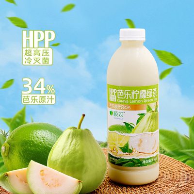 顺欢HPP芭乐柠檬绿茶大瓶1L*2瓶34%原汁鲜榨芭乐汁聚餐家庭装
