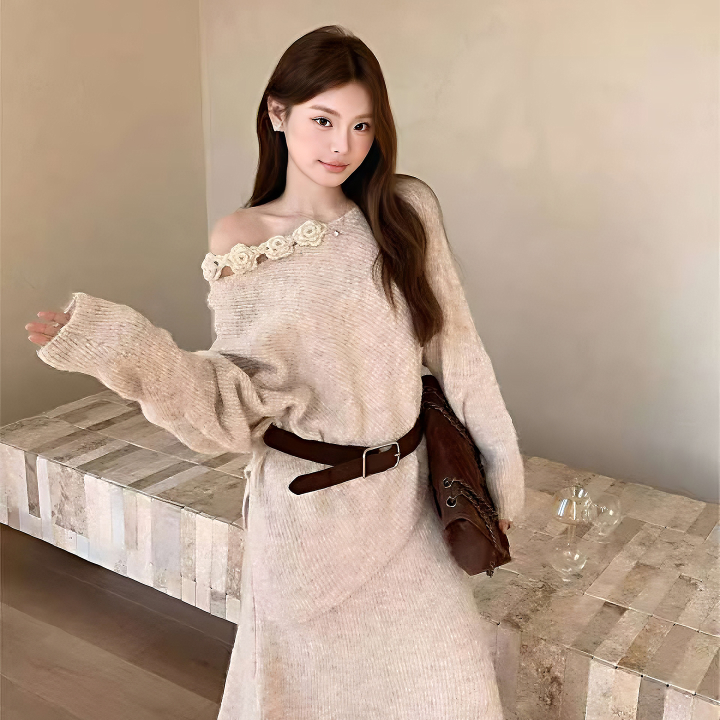 知性大码女装秋冬宽松毛衣套装