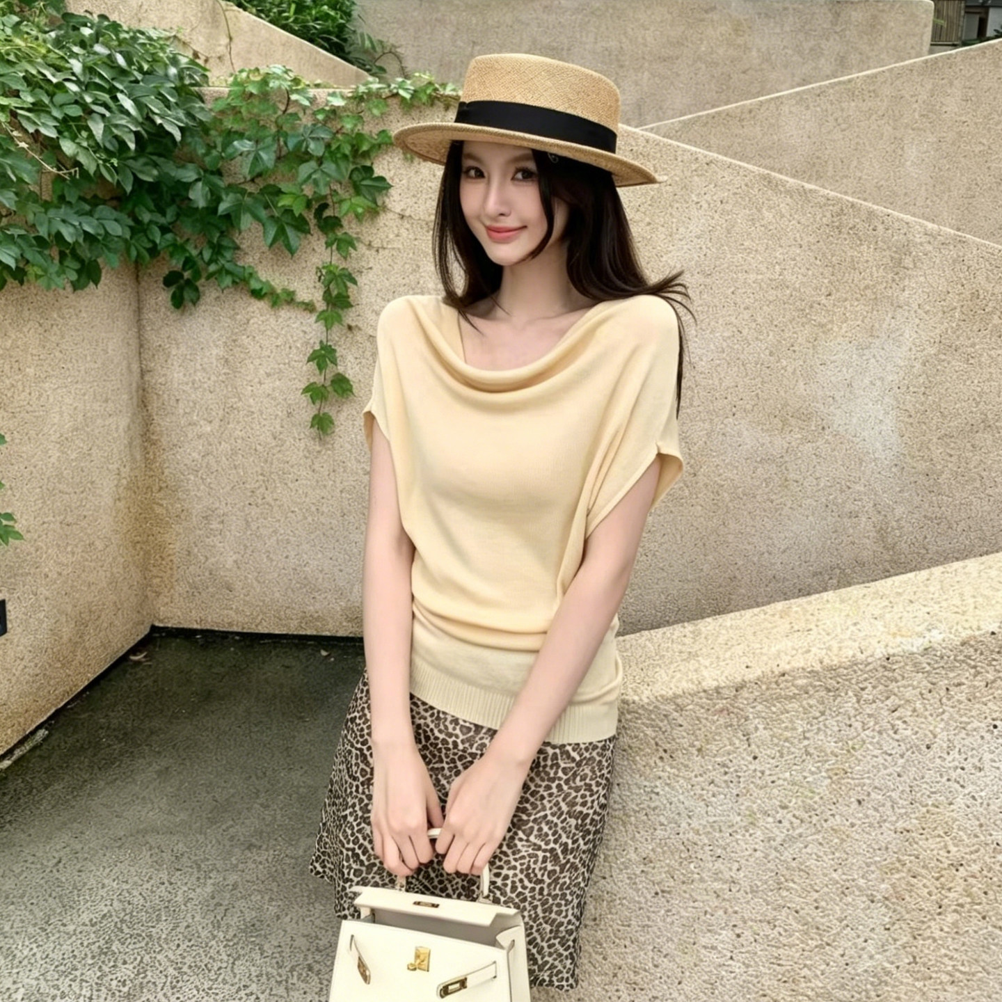 2026夏季新款荡领针织衫女宽松显瘦百搭法式气质温柔风薄款上衣