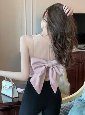 立体蝴蝶结纯欲性感胸衣女夏性感网纱拼接背心吊带辣妹外穿上衣
