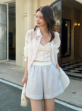 海边度假白色长袖防晒衬衫女夏设计感宽松上衣慵懒风薄款开衫外套