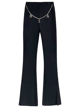 黑色休闲裤女修身显瘦微喇马蹄裤秋季开叉阔腿裤百搭韩版高腰裤子