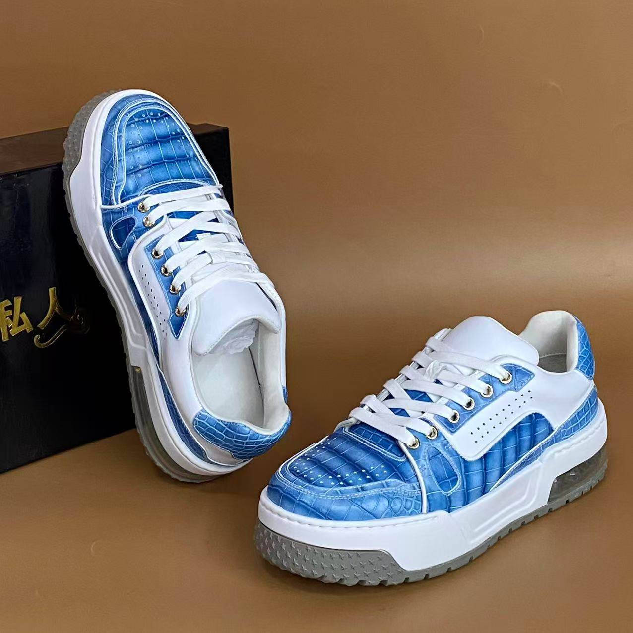 2026年高端鳄鱼皮男鞋时尚轻奢气垫运动休闲板鞋羊皮内里吸汗透气,流行男鞋,休闲板鞋,淘宝优惠券,粉丝福利购,淘宝优惠卷