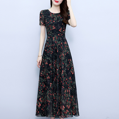 官网雪纺连衣裙2025夏季新款中老年高档名牌女士妈妈洋气夏装碎花