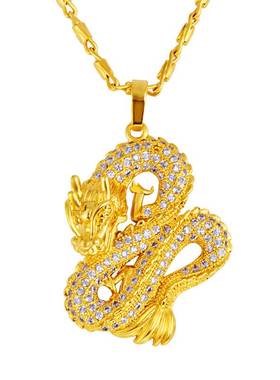 2025新款轻奢设计龙牌吊坠盘龙挂坠3D硬金霸气生肖项链沙金女款