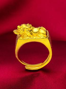 2025新款越南沙金男士霸气大貔貅戒指男款沙金开口戒指貔貅戒指