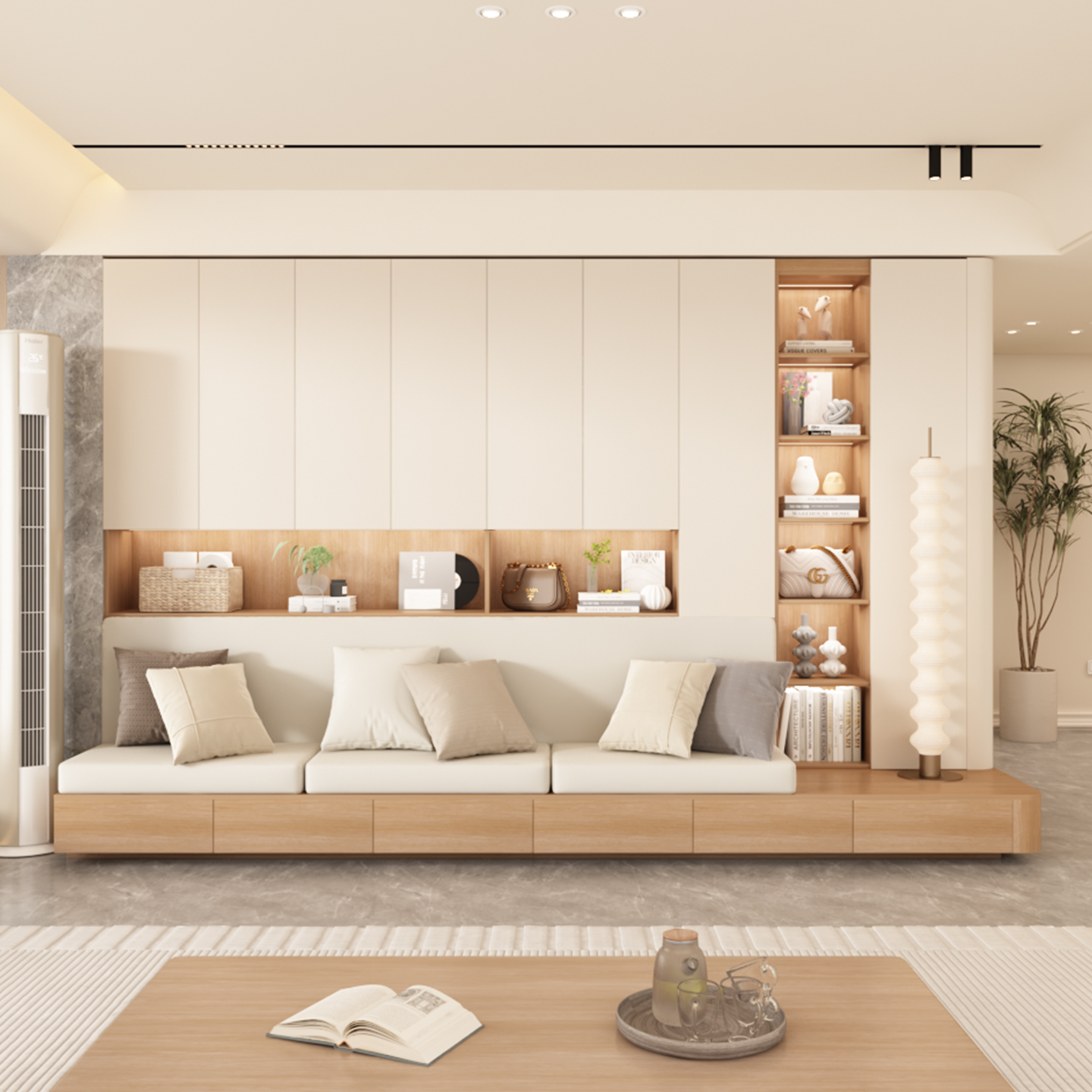 实木沙发书柜带卡座现代简约原木风客厅满墙书架组合收纳柜储物柜