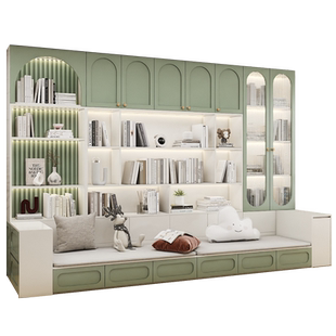 定制实木去客厅卡座书柜一体整墙到顶沙发储物柜尺寸定做书橱书架