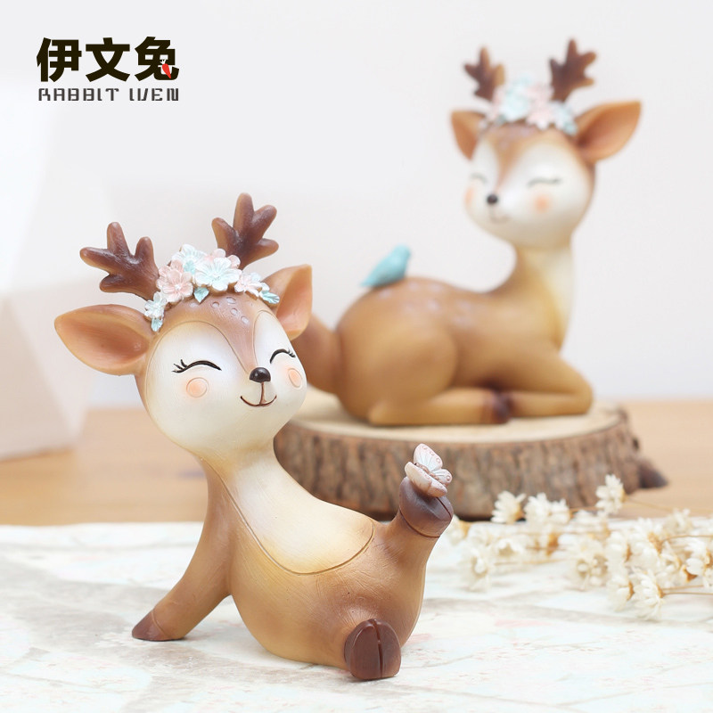 创意卡通梅花鹿家居客厅电视柜摆件装饰品可爱小动物办公桌小摆件