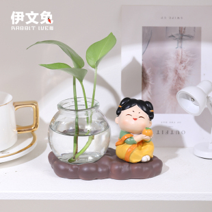 创意唐仕女玻璃花瓶摆件水培家居装饰品客厅房间办公室桌面小摆设