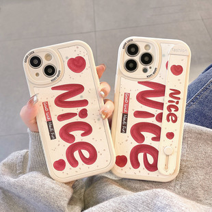 适用苹果16PROMAX手机壳新款 14支架女软保护套7腕带红色nice 创意15防摔12mini高级13硅胶iphonexr全包8plus