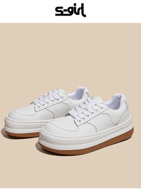 TWTW小白鞋2024新款女鞋大码百搭春秋休闲厚底圆头爆款大头面包鞋