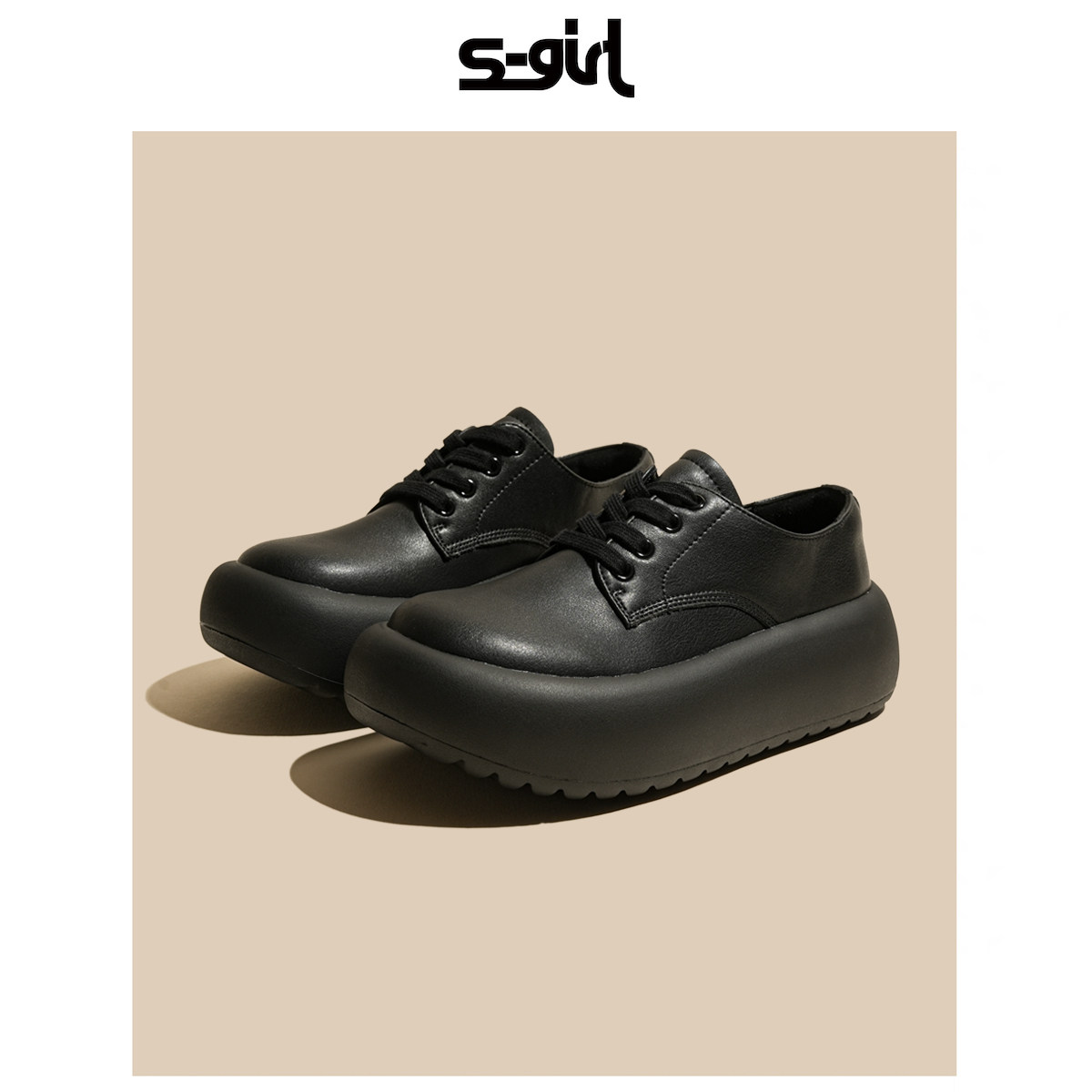 SGIRLTWTW真皮松糕厚底板鞋