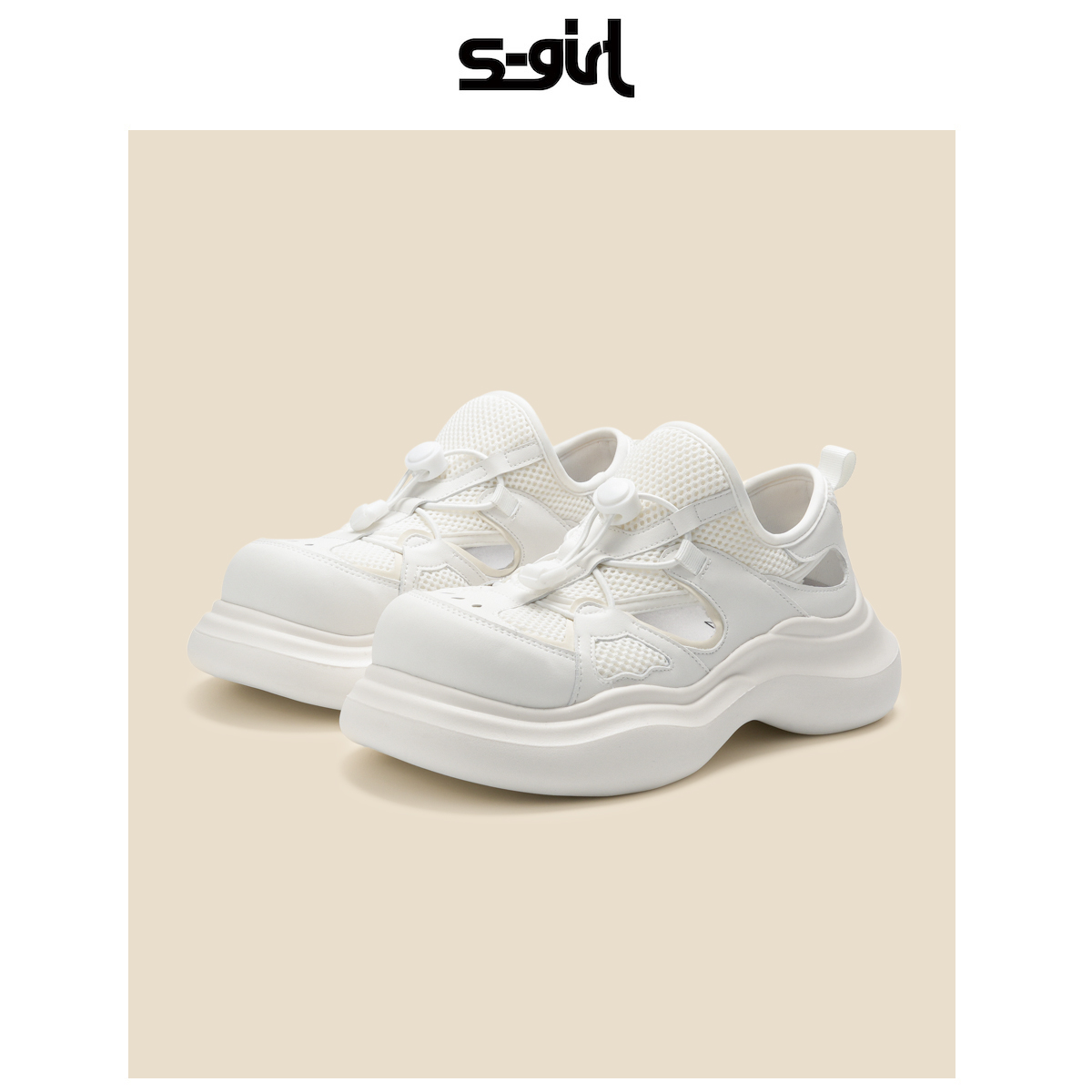 丑萌大头面包鞋女镂空透气