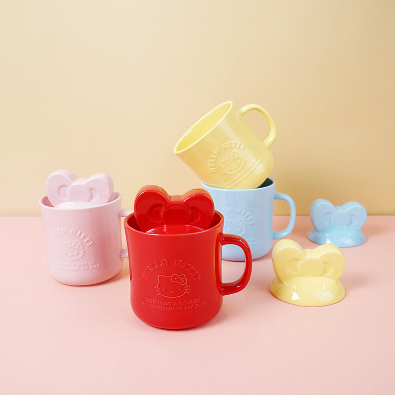 HelloKitty一人食餐杯陶瓷餐具大容量可微波炉宿舍学生带盖杯子