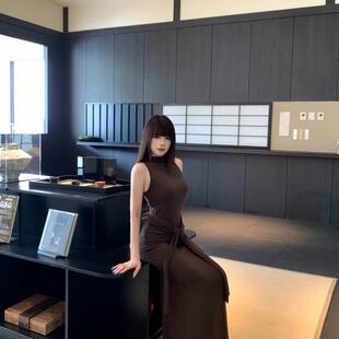 采购产品高级灰色女士无袖 鱼尾裙包腰及臀长裙系带 背心连衣裙夏季