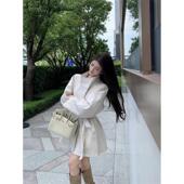 衫 高级感气质立领长袖 开 英伦风绑带收腰中长版 大 风衣外套女秋季