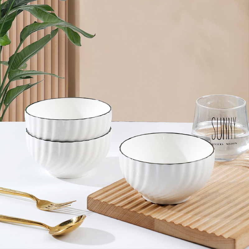 家用泡面碗创意简约纯白黑线陶瓷面碗汤碗沙拉碗宿舍用螺蛳粉碗