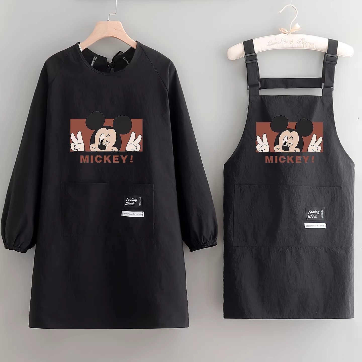 卡通防水围裙长袖透气男女厨房工作服厨师上班工作家用做饭印字