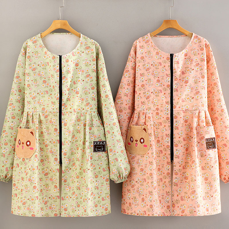长袖正穿围裙加肥干活服工作上班耐磨罩衣新