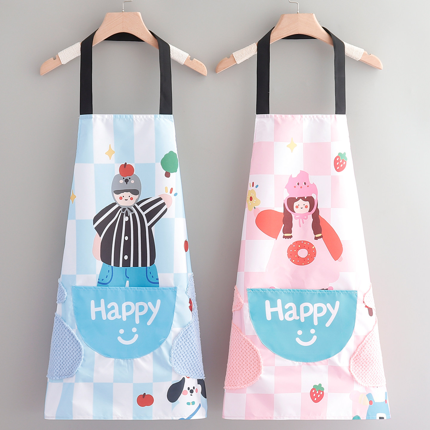 卡通围裙厨房家用防污耐脏做饭围腰男女可爱个性小清新女孩工作服