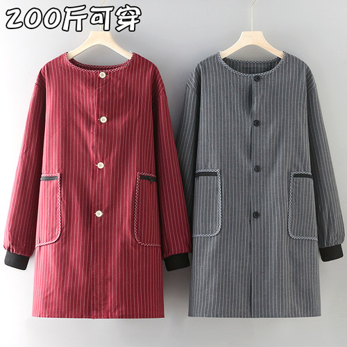 厨房耐磨围裙长袖女秋冬罩衣正穿系扣加肥加