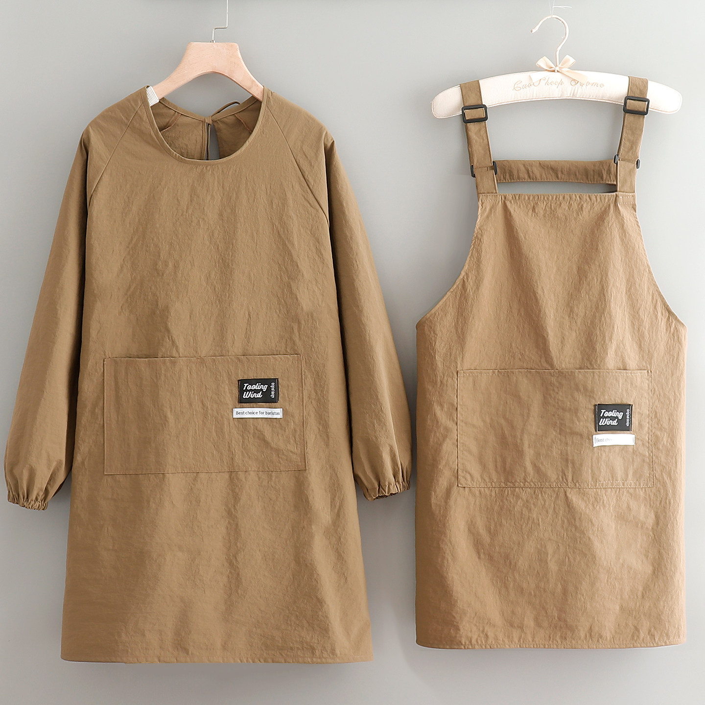 塔丝绒简约防泼水罩衣男家用厨房长袖围裙女理发店上班带袖工作服,家庭/个人清洁工具,围裙,淘宝优惠券,粉丝福利购,淘宝优惠卷