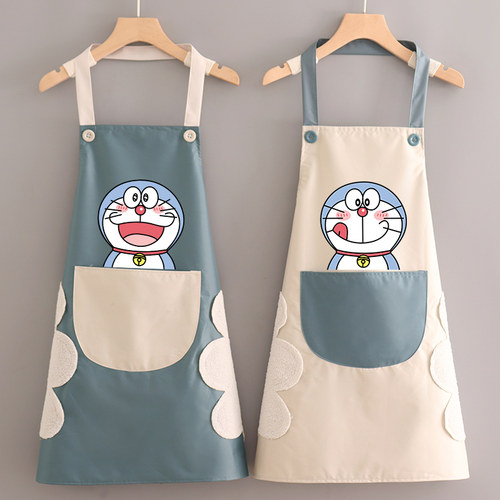 厨房家用做饭围裙女叮当猫防水防油工作服餐