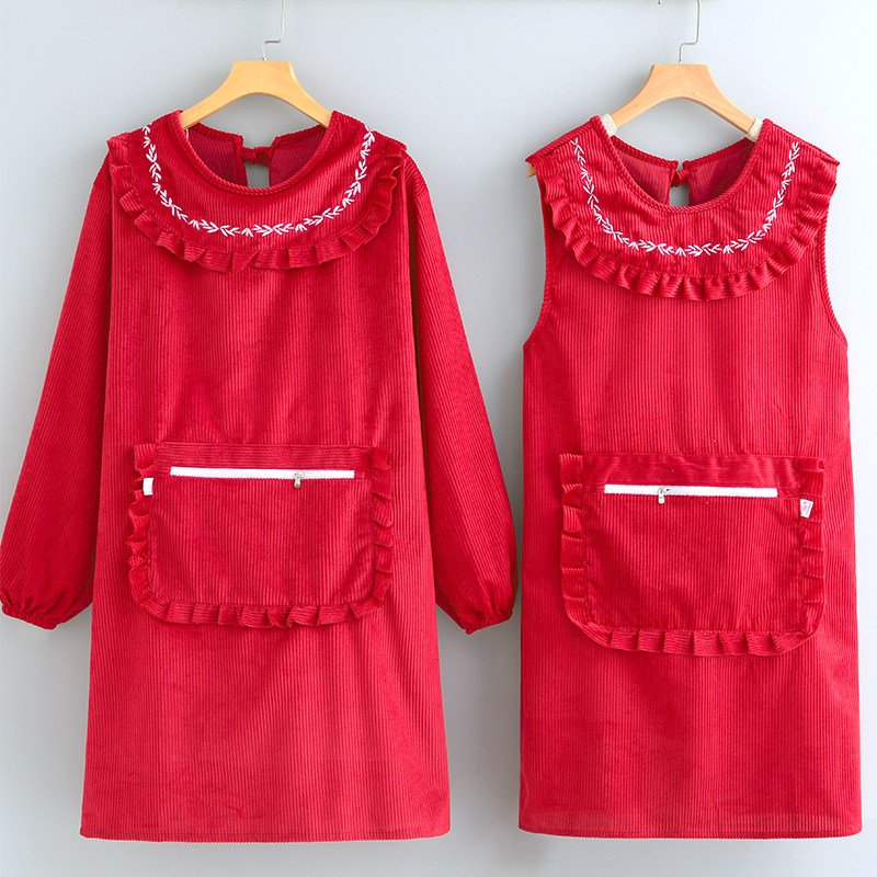 灯芯绒大人长袖厨房家用做饭围裙女防油耐磨工作上班简约纯色罩衣,家庭/个人清洁工具,围裙,淘宝优惠券,粉丝福利购,淘宝优惠卷