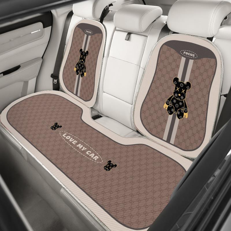 汽车坐垫四季通用新款咖色卡通座椅坐垫车内套装座椅垫子半包坐垫