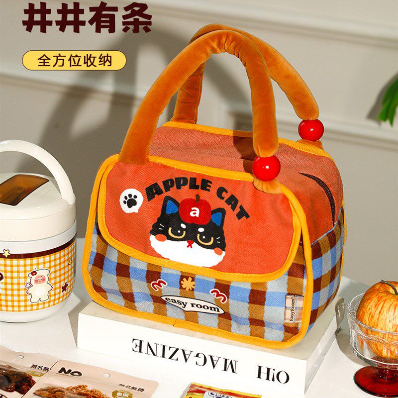 保温袋大容量手提便携上班族学生带饭卡通猫咪饭盒包铝箔长效保温