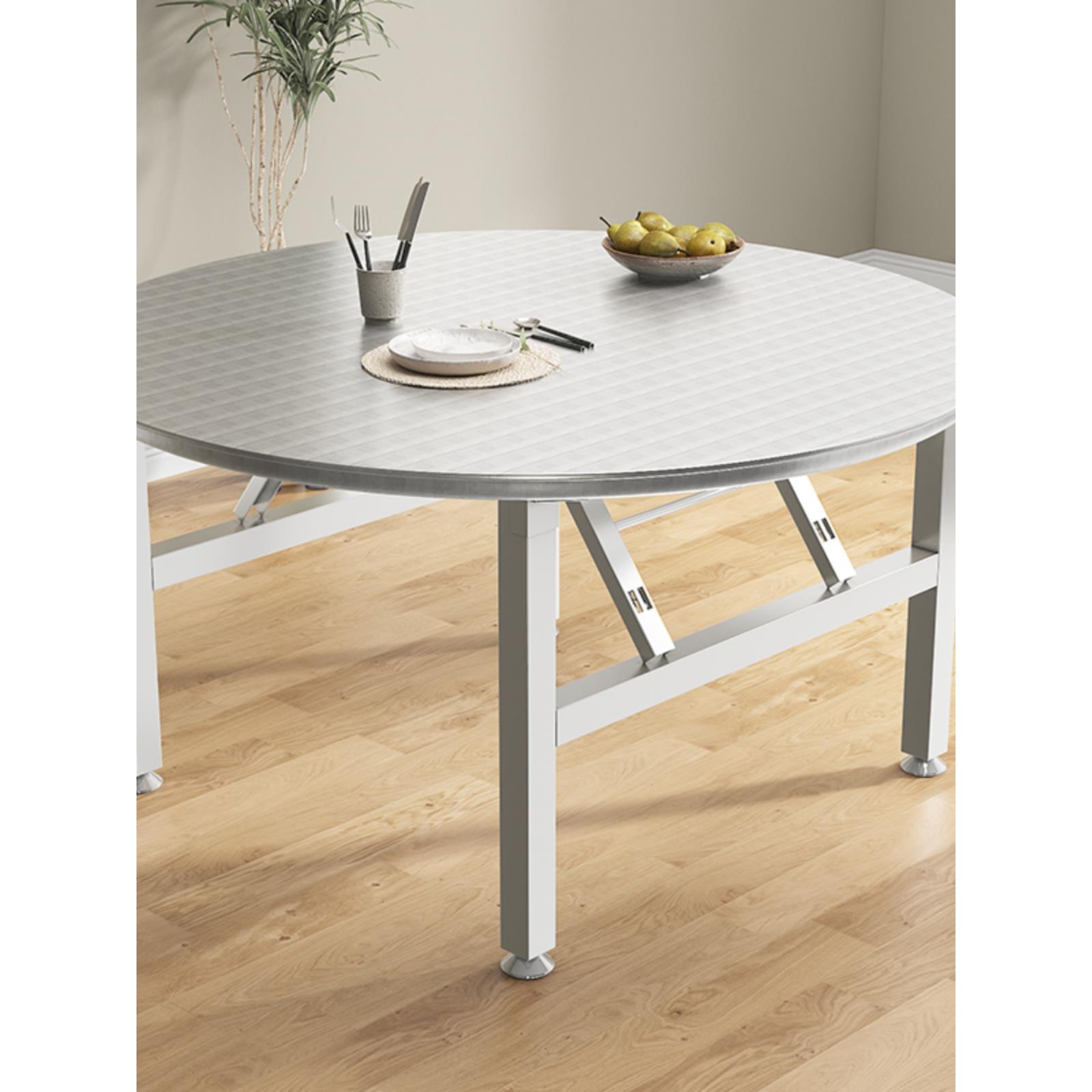 304加厚不锈钢折叠圆桌户外烧烤家用餐桌免安装桌子饭店折叠方桌