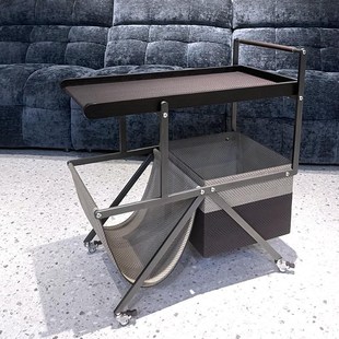 精选中古风设计师款可移动边几带轮小户型轻奢创意小推车意式马鞍