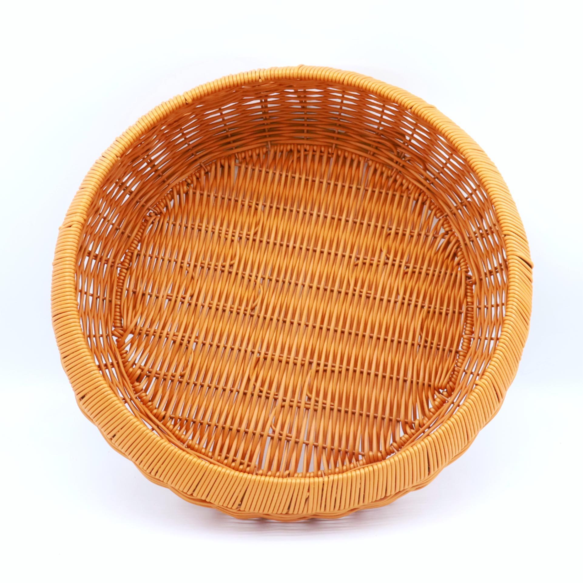 水果收纳筐杂物包子仿藤托盘圆形置物篮面包簸箕晾晒框零食馒头篮