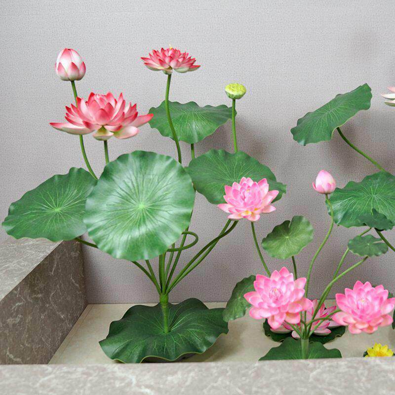 彷真荷花荷叶套装中式茶馆落地花艺鱼水池装饰花绿植舞蹈摆放道具