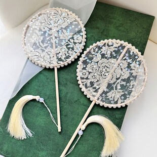 精选迷你小扇子古风团扇巴掌扇亮片蕾丝晨袍造型拍照婚礼道具秀禾
