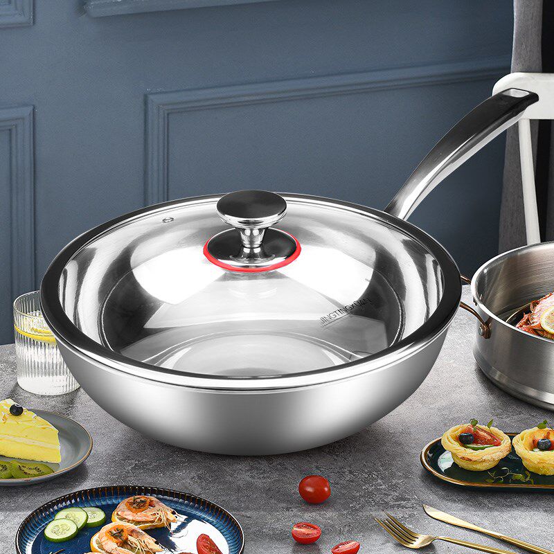 精选纯钛炒锅物理不粘炒菜锅无涂层轻便燃气灶电磁炉家用平面全钛