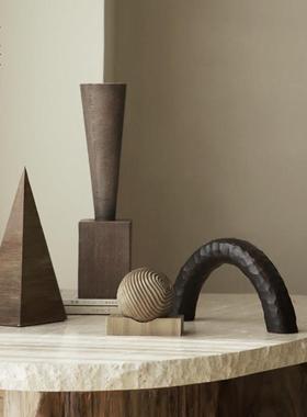 栗石侘寂风树脂创意螺纹几何艺术摆件样板间客厅书房书柜摆设装饰