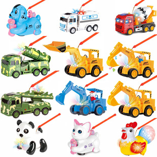 新款中秋元宵儿童手提灯笼工程车挖土机旋转音乐电动发光玩具