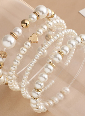 BZ1365跨境欧美新款手饰 气质时尚珍珠手链大气爱心珍珠手串