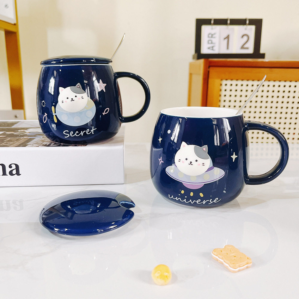 ins太空宇宙宇航员星球杯动物卡通创意水杯早餐杯牛奶杯陶瓷杯