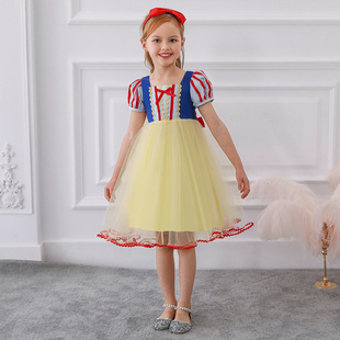 冰雪奇缘白雪公主裙演出服女童泡泡袖连衣裙卡通礼服圣诞舞会服装