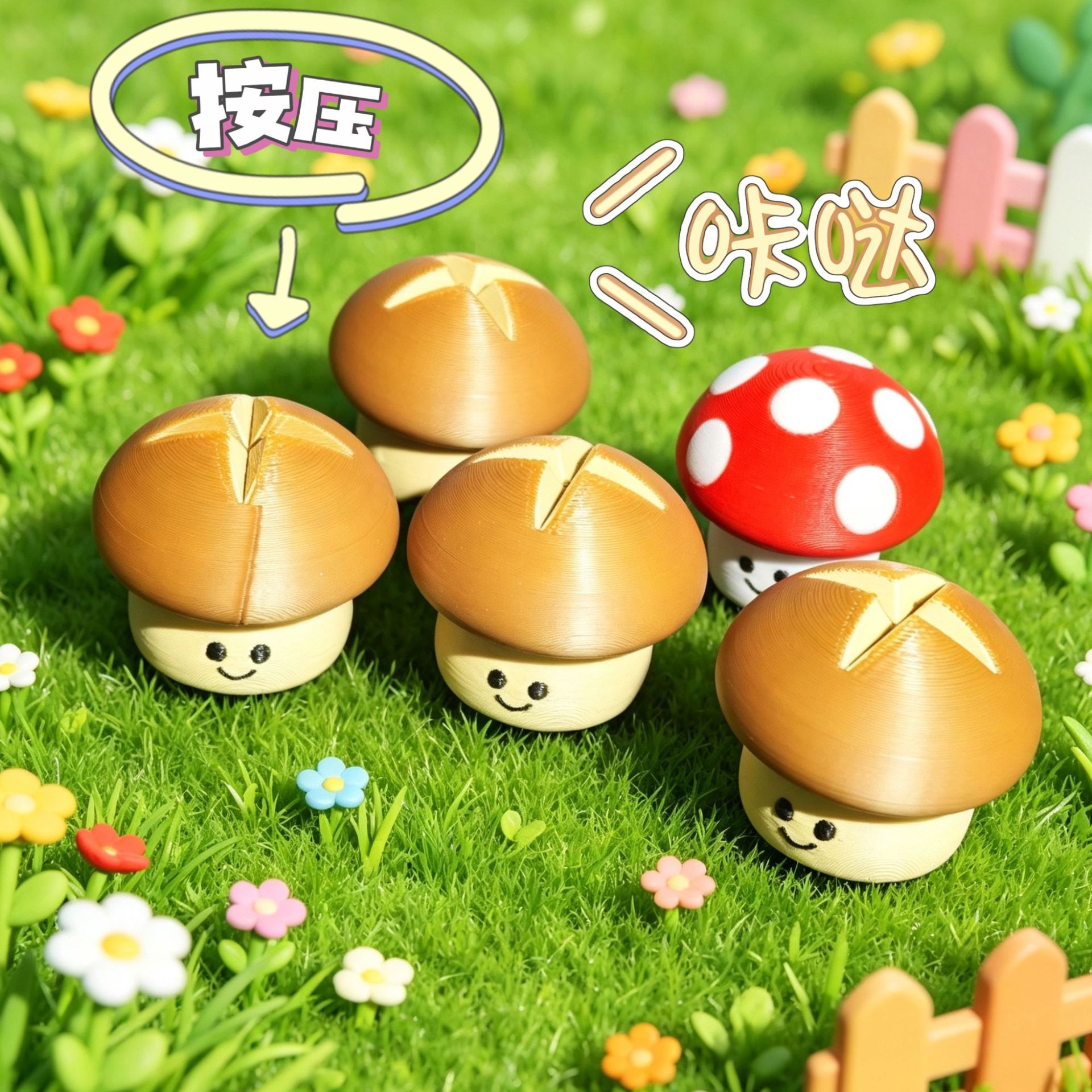 解压按键3D打印迷你玩具卡通蘑菇机械键盘减压手指按压钥匙扣