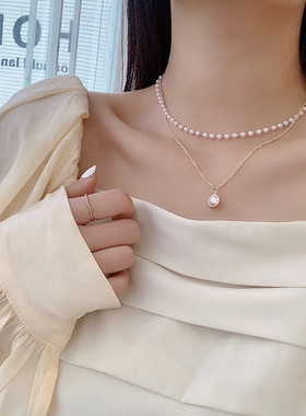 2020新款经典百搭王珍珠钛钢项链ins冷淡风简约气质短款锁骨链女