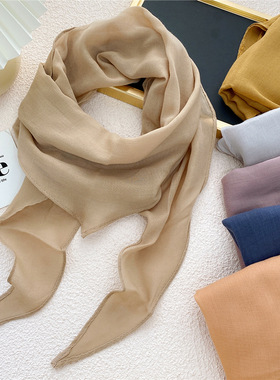 夏秋米白粉色棉麻丝巾薄款空调房护颈披肩围巾灰色外搭配裙子围脖