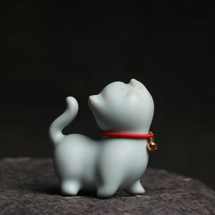 小猫 仰望星空 汝窑傲娇小茶宠小茶玩摆件开片可养陶瓷送礼家居