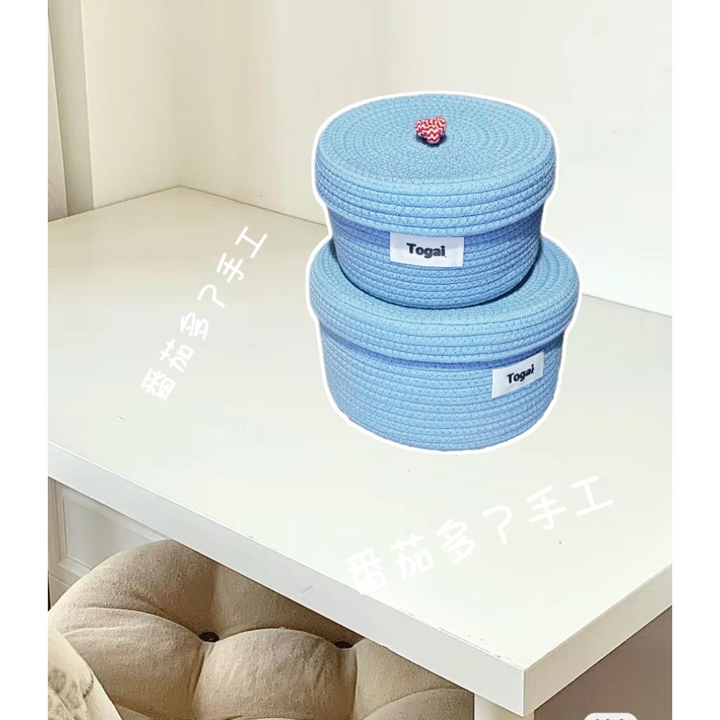 Togi机灵木球拼接棉线编织收纳篮手提收纳筐可爱ins风桌面收纳