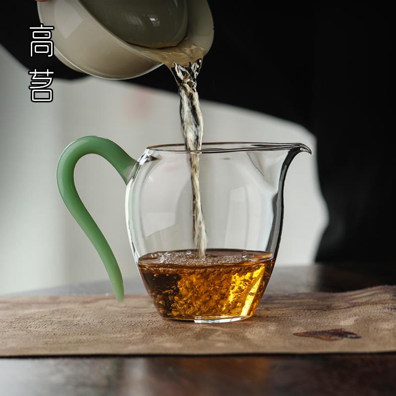 公道杯玻璃带把手茶具单个耐高温日式过滤分茶器功夫茶具配件公杯